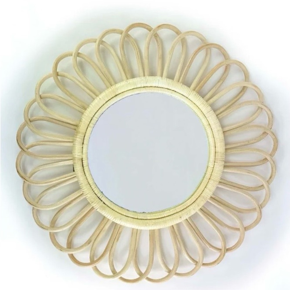 Boho Sunburst Rattan Wall Mirror - Natural Beige